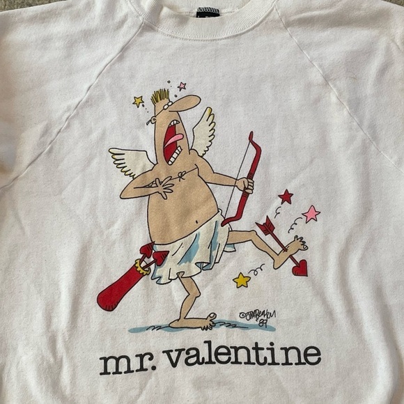Vintage Mr. Valentine Cartoon Cupid Valentine's Day Graphic 1980s Sweatshirt - Picture 3 of 7
